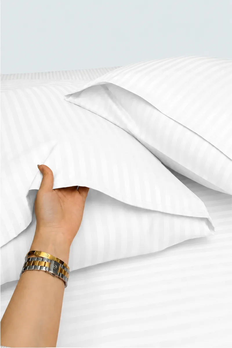 Bright White Stripe Fitted Bedsheet - King Size