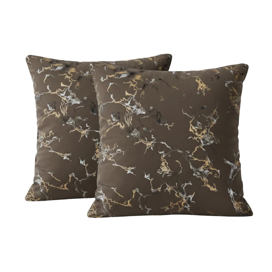 Dark Brown Marble Velvet Cushion – Premium Texture & Hidden Zip (Pack of 2)