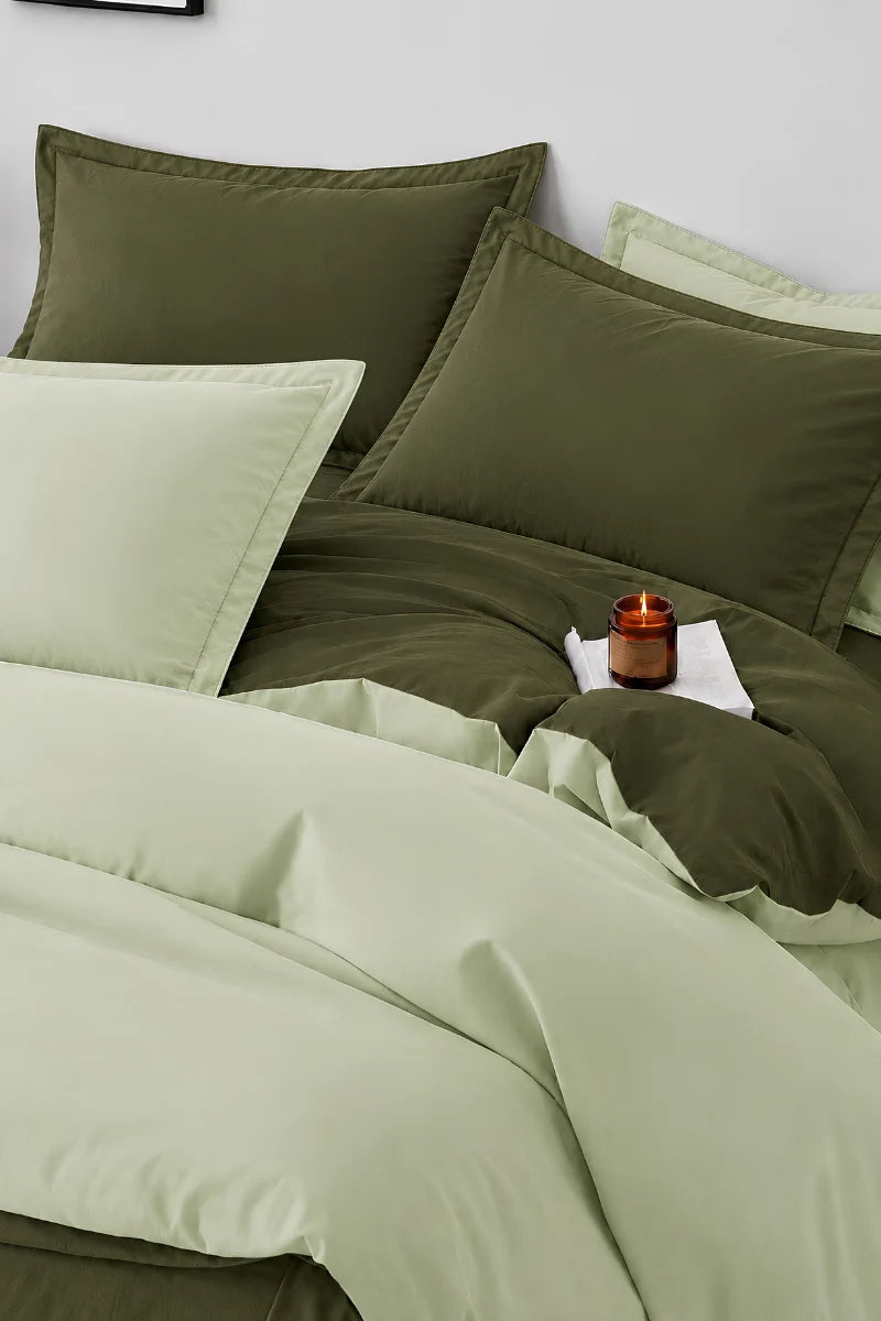 Olive Green & Sage Reversible 6-Piece Duvet Cover Set