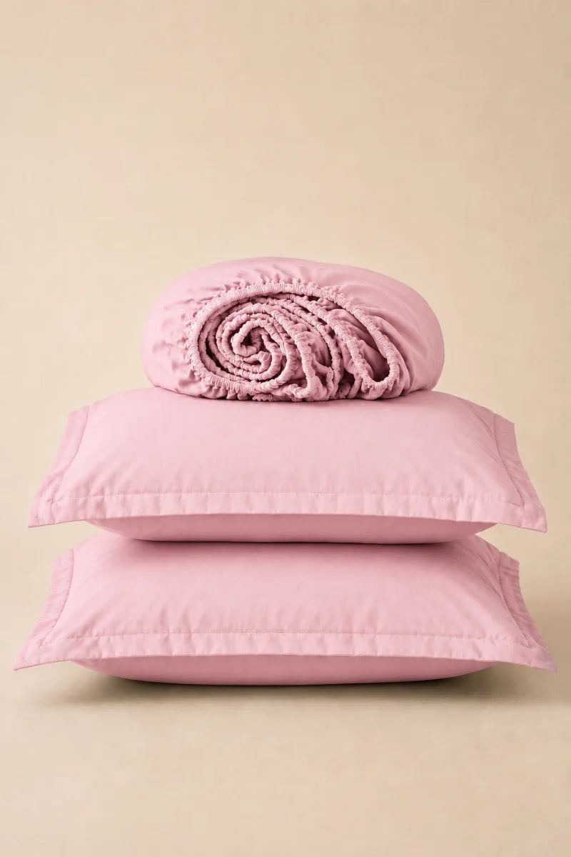 Blush Pink Solid 3-Piece Bedsheet Set
