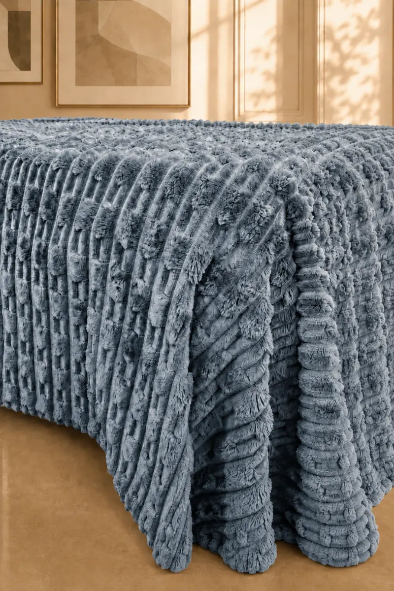 Dusty Blue Textured Plush Blanket