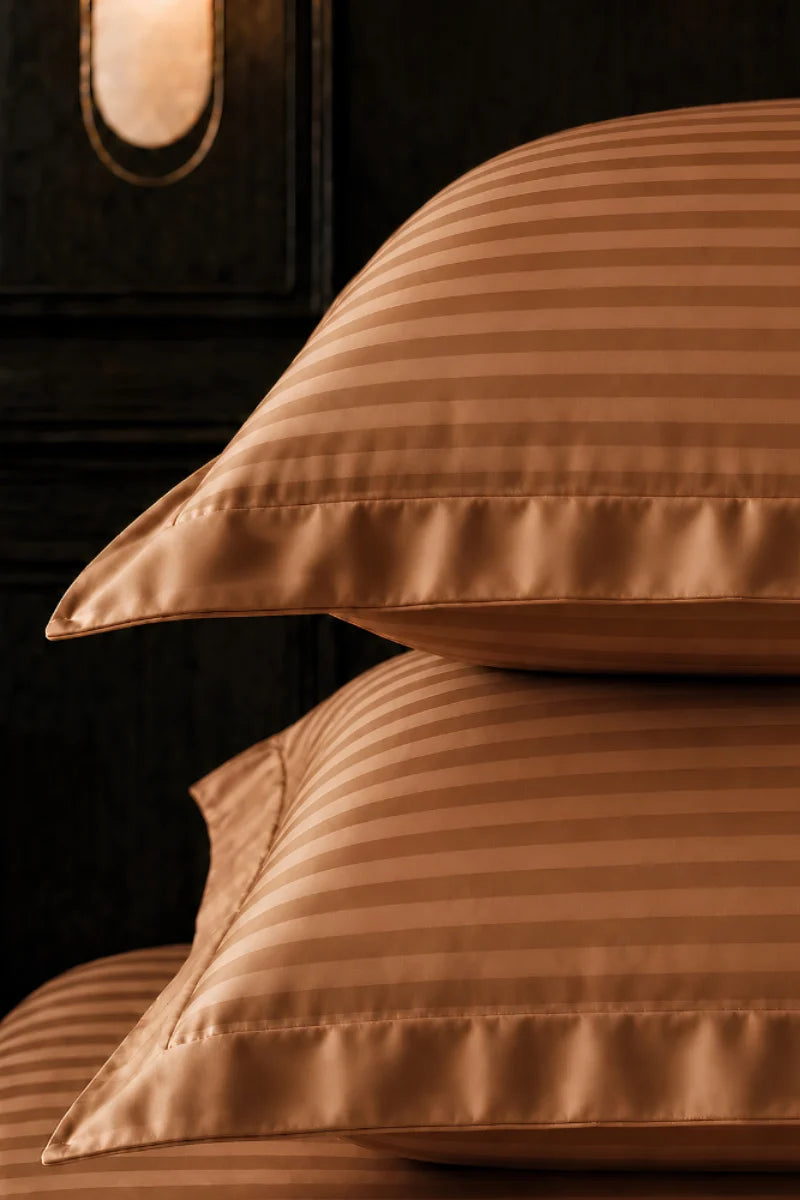 Camel Brown Stripe Fitted Bedsheet - King Size