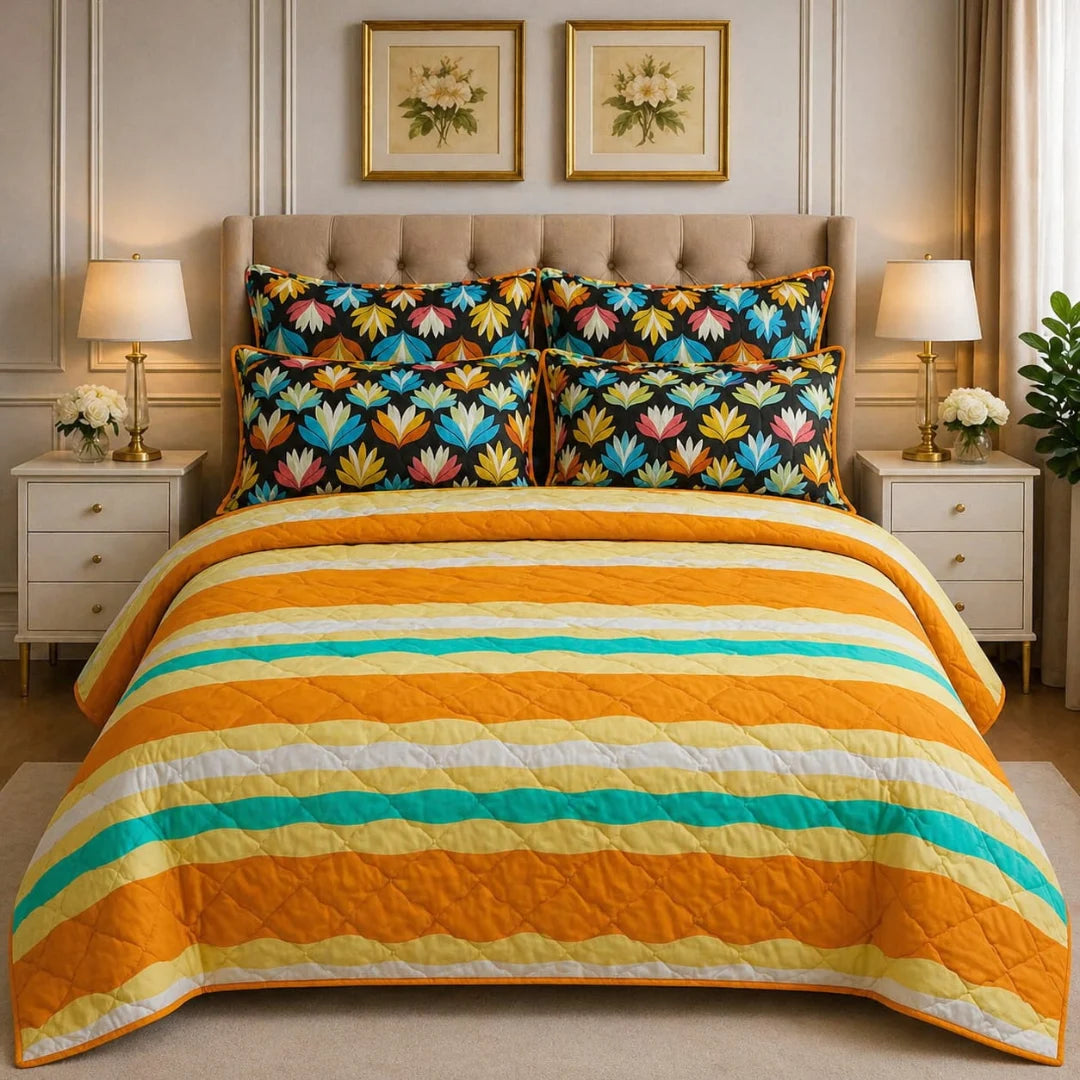 Luxury Export Cotton Double Bed Comforter Set – 87x95 Bedsheet & Pillow Covers