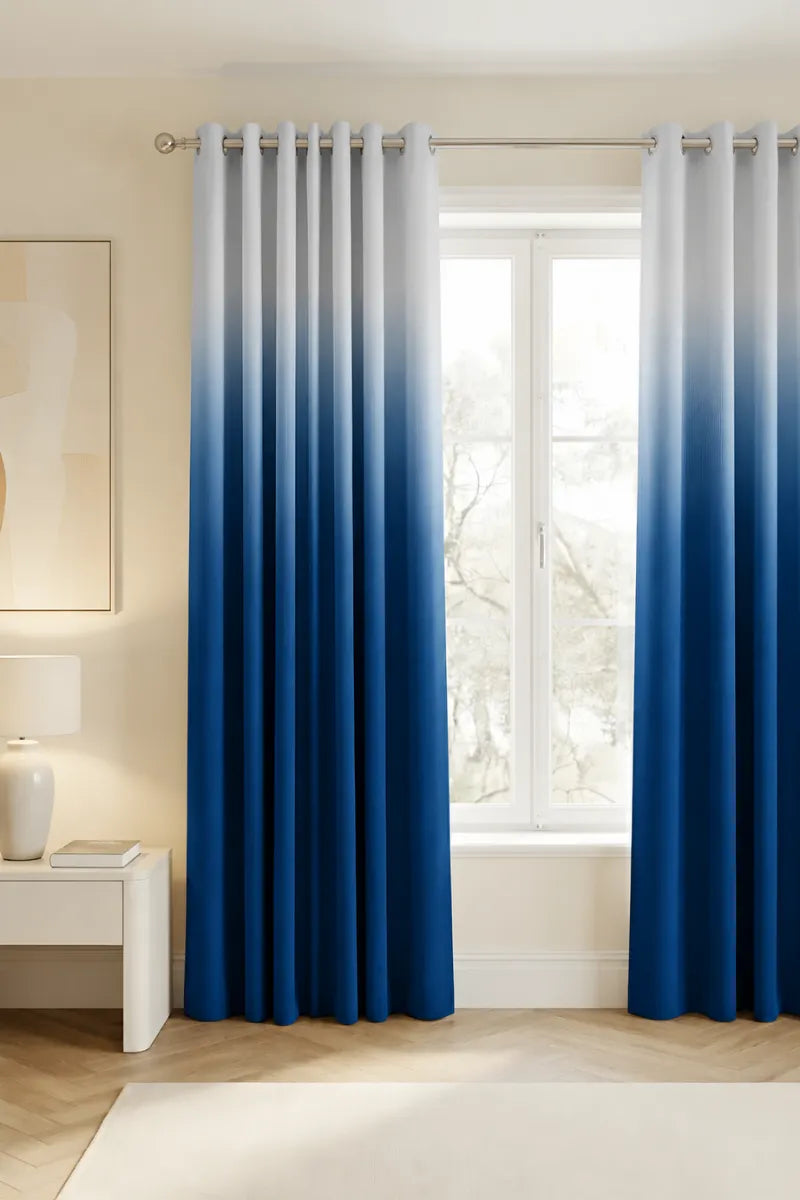 Royal Blue (#063B73) Dip-Dye Ombre Velvet Curtains – Set of 2 Panels