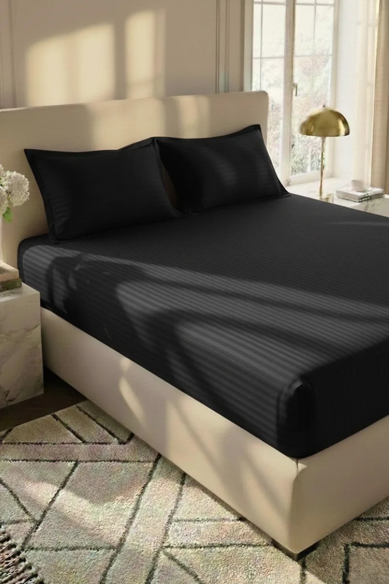 Black Stripe Fitted Bedsheet - King Size
