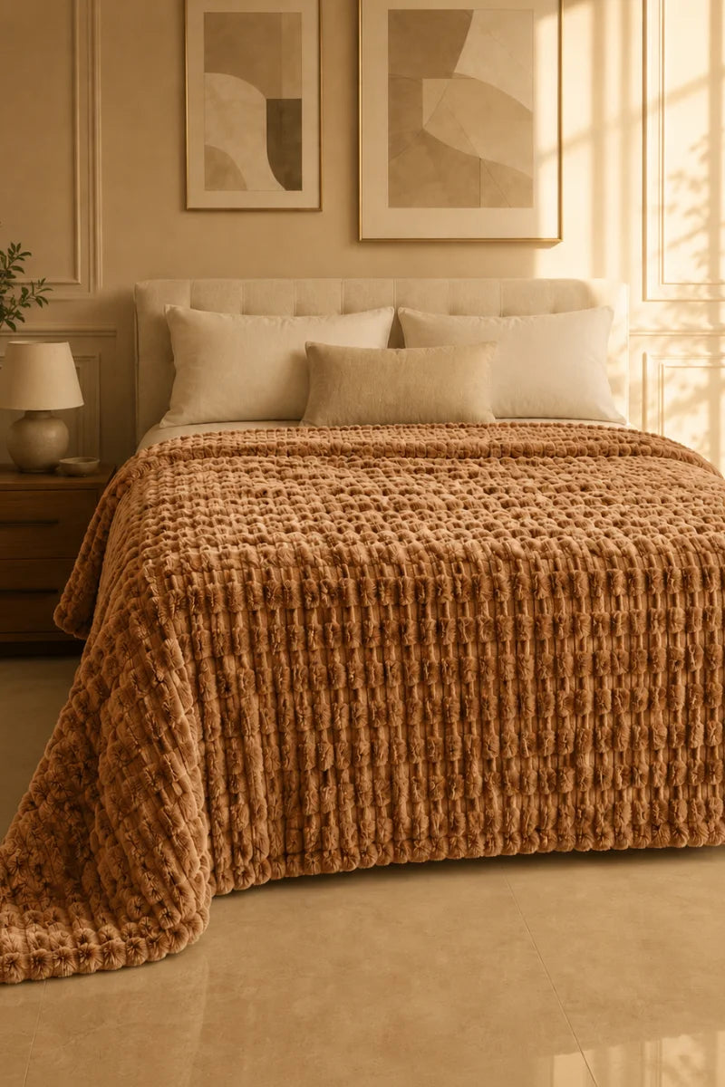 Caramel Brown Textured Plush Blanket