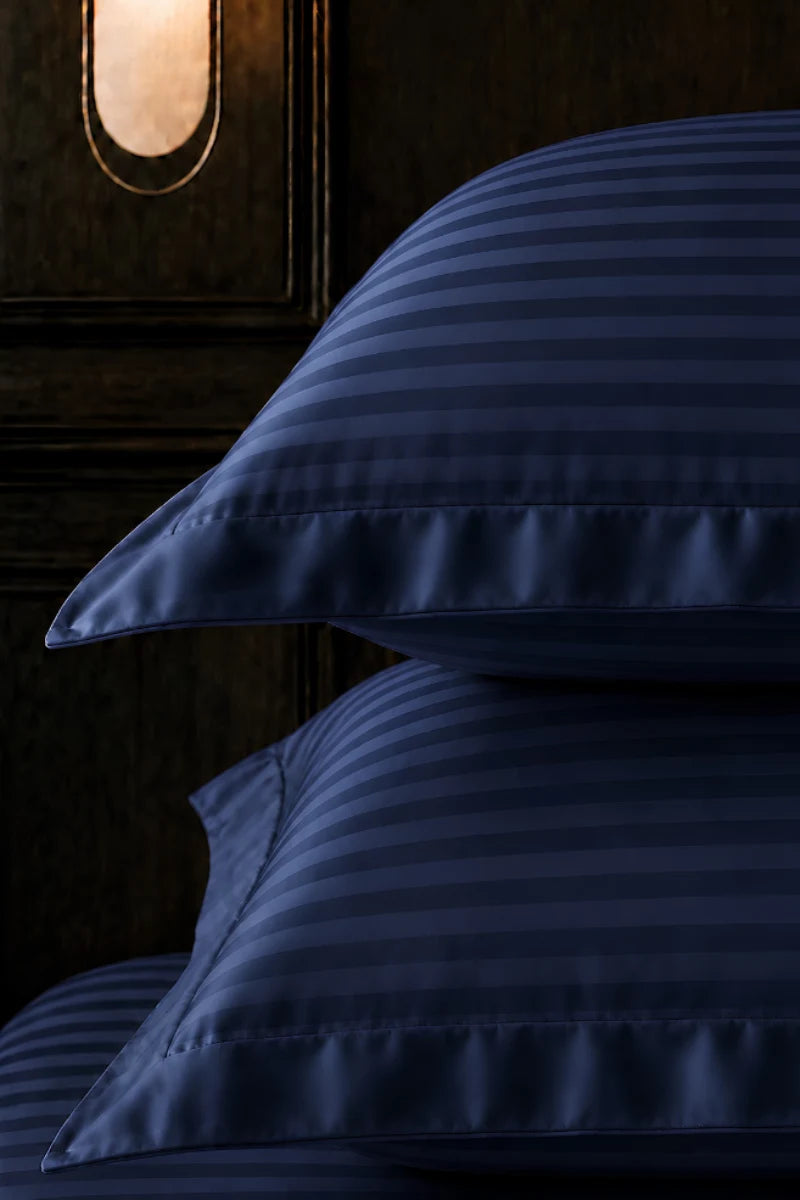 Navy Blue Stripe Fitted Bedsheet - King Size