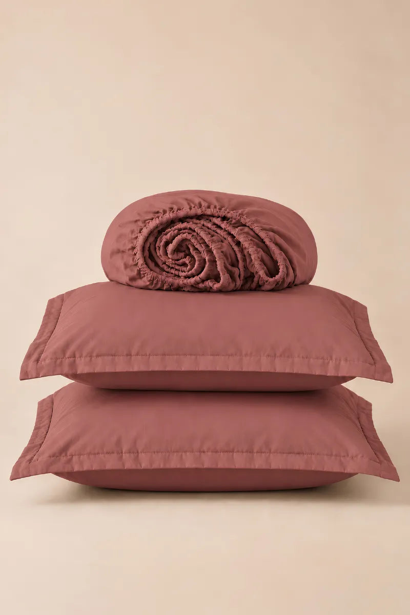 Dusty Rose Solid 3-Piece Bedsheet Set