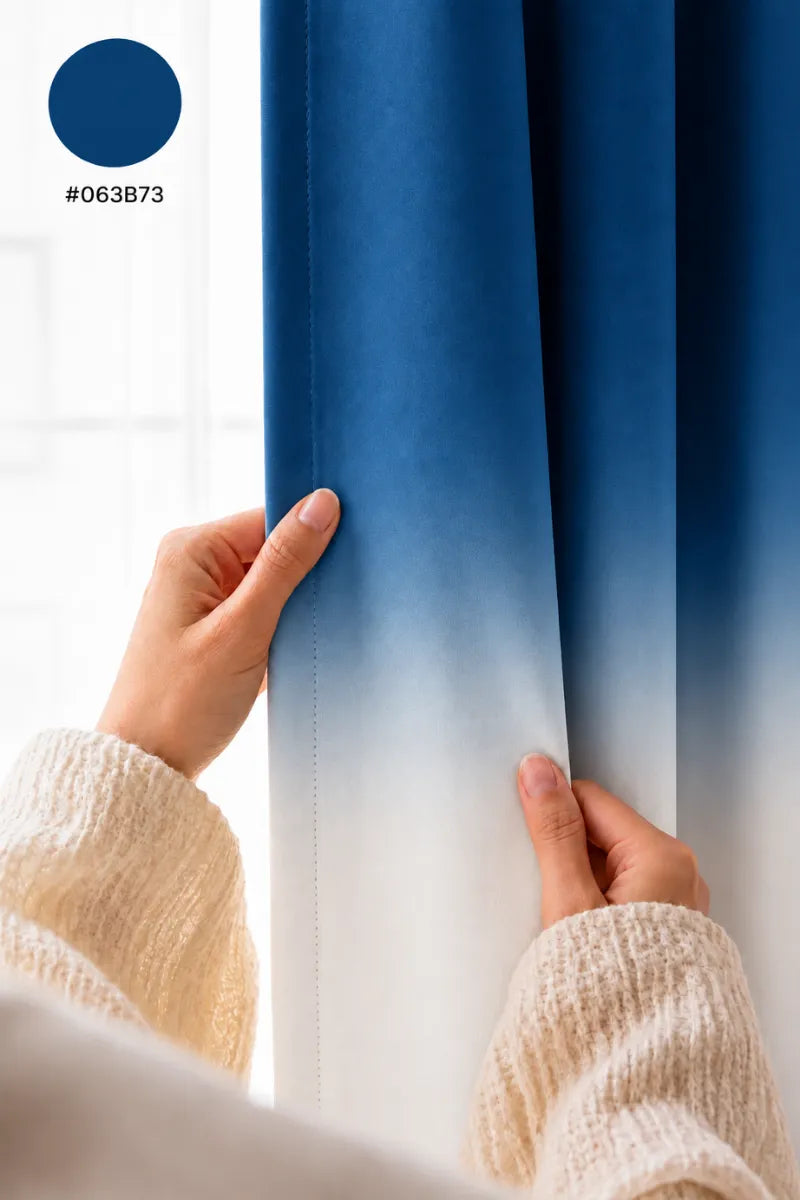 Royal Blue (#063B73) Frosted Ombre Velvet Curtains – Set of 2 Panels