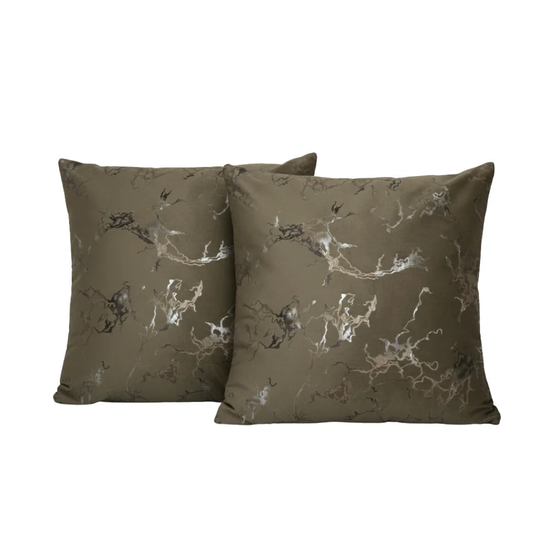 Khaki Gray Marble Velvet Cushion – Premium Texture & Hidden Zip (Pack of 2)