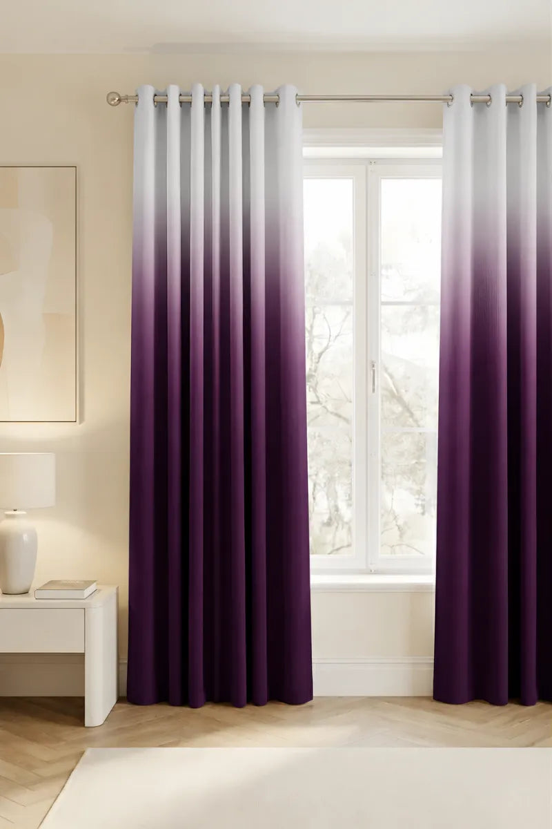 Deep Plum (#321238) Dip-Dye Ombre Velvet Curtains – Set of 2 Panels