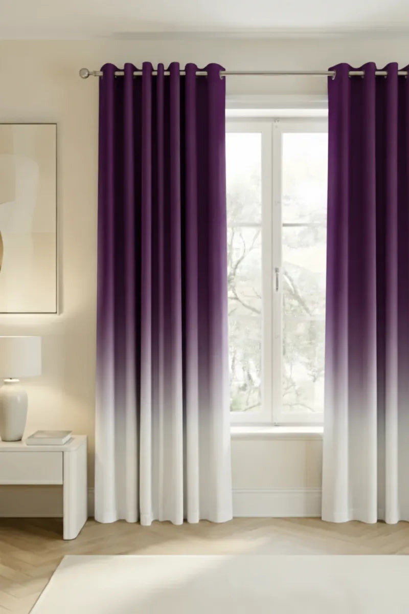 Deep Plum (#321238) Frosted Ombre Velvet Curtains – Set of 2 Panels