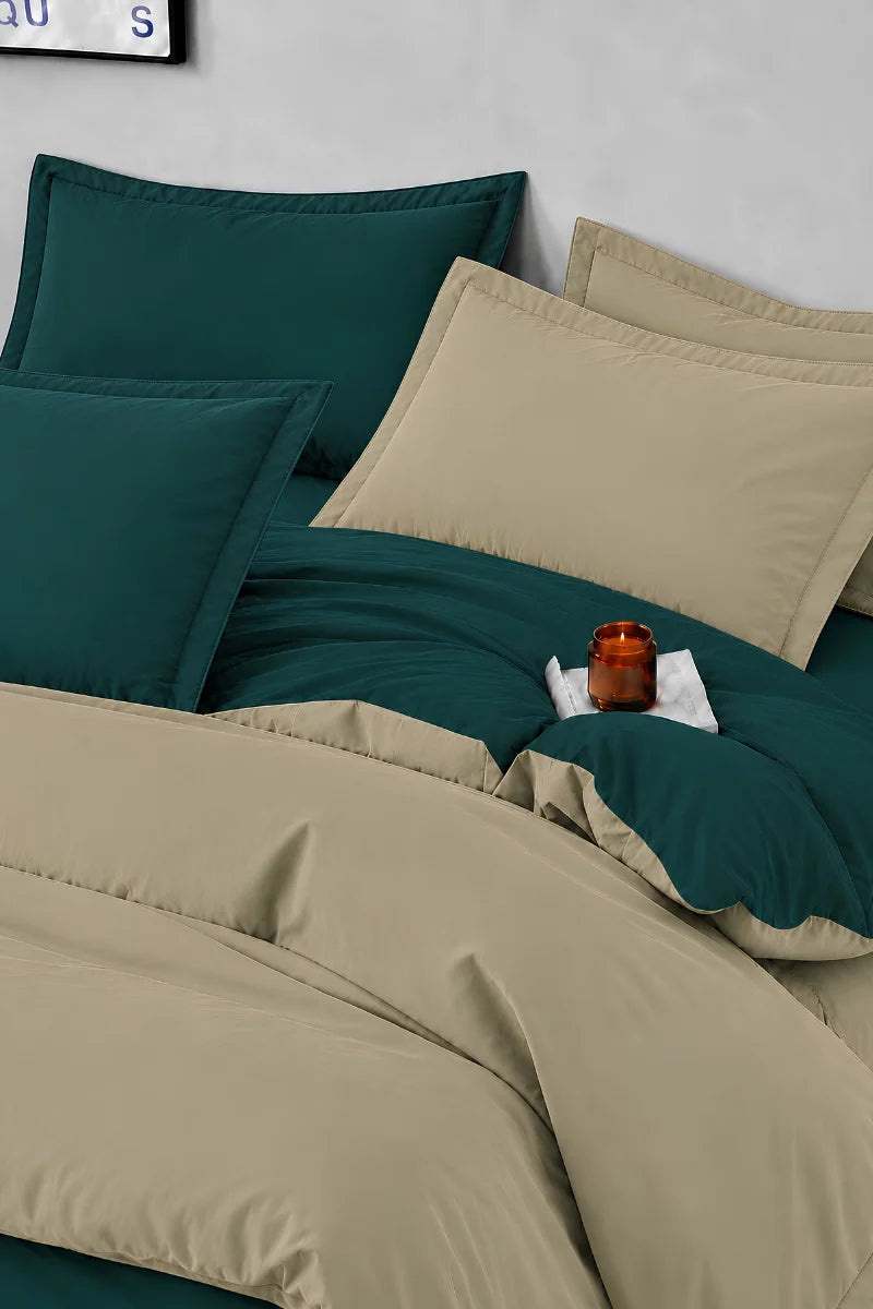 Deep Teal & Taupe Reversible 6-Piece Duvet Cover Set
