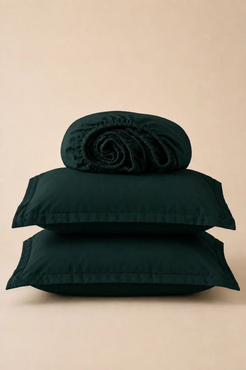 Deep Forest Green Solid 3-Piece Bedsheet Set
