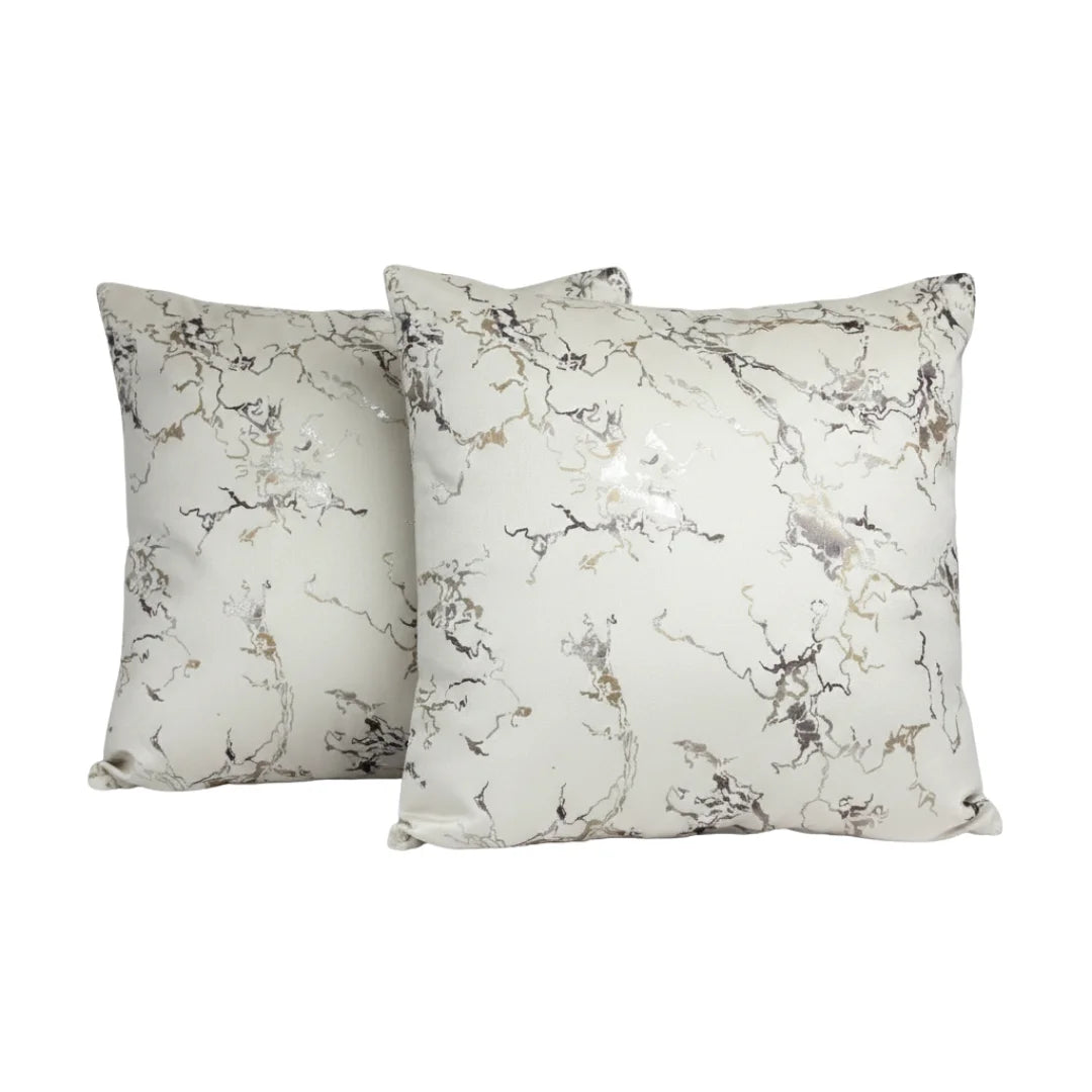 White Silver Marble Velvet Cushion – Premium Texture & Hidden Zip (Pack of 2)