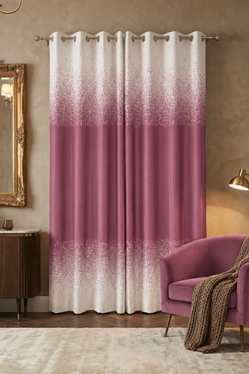 Mauve Pink (#9E5D79) Speckled Ombre Velvet Curtains – Set of 2 Panels