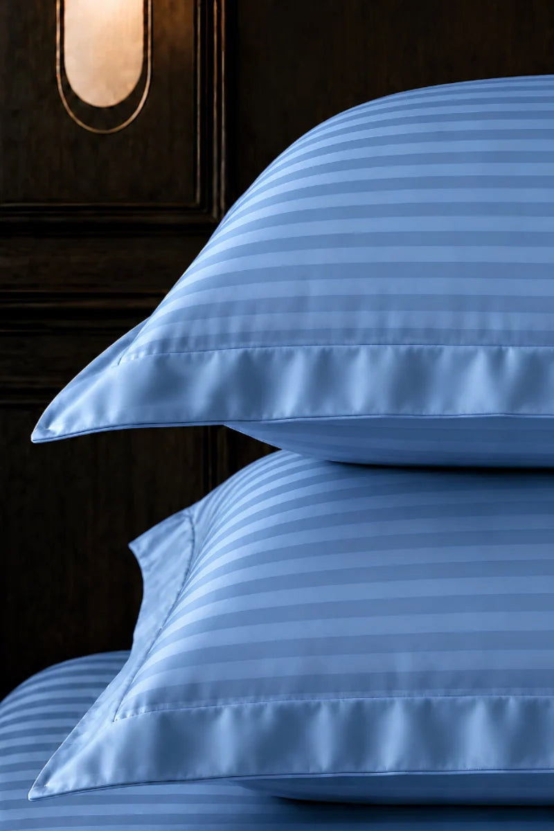 Aqua Blue Stripe Fitted Bedsheet - King Size