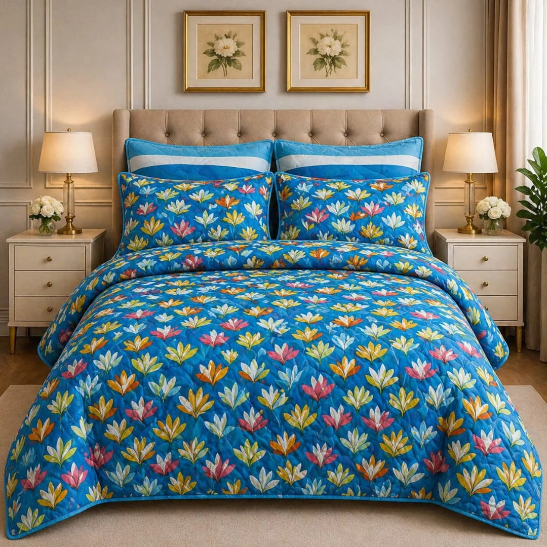 Luxury Export Cotton Double Bed Comforter Set – 87x95 Bedsheet & Pillow Covers