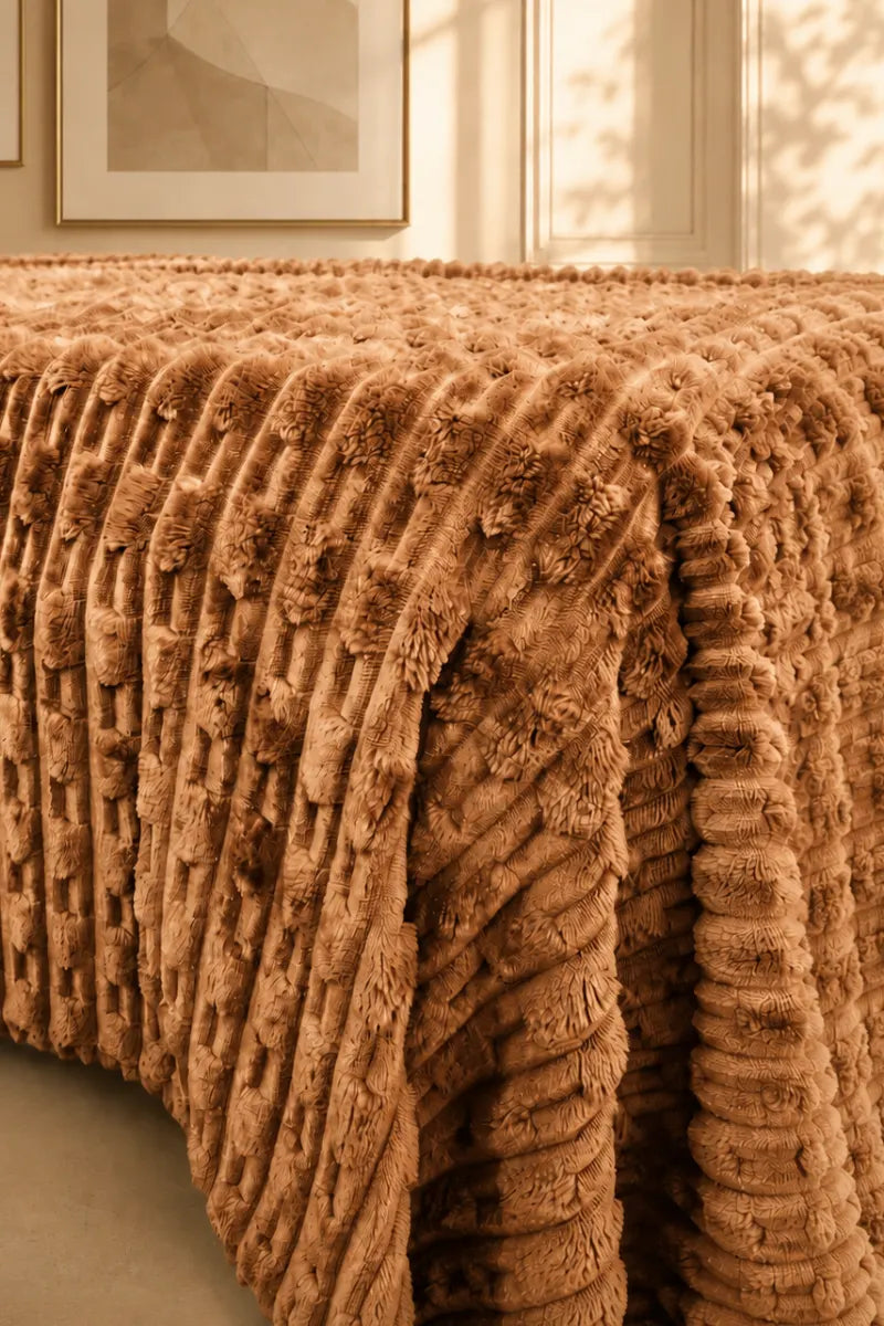 Caramel Brown Textured Plush Blanket