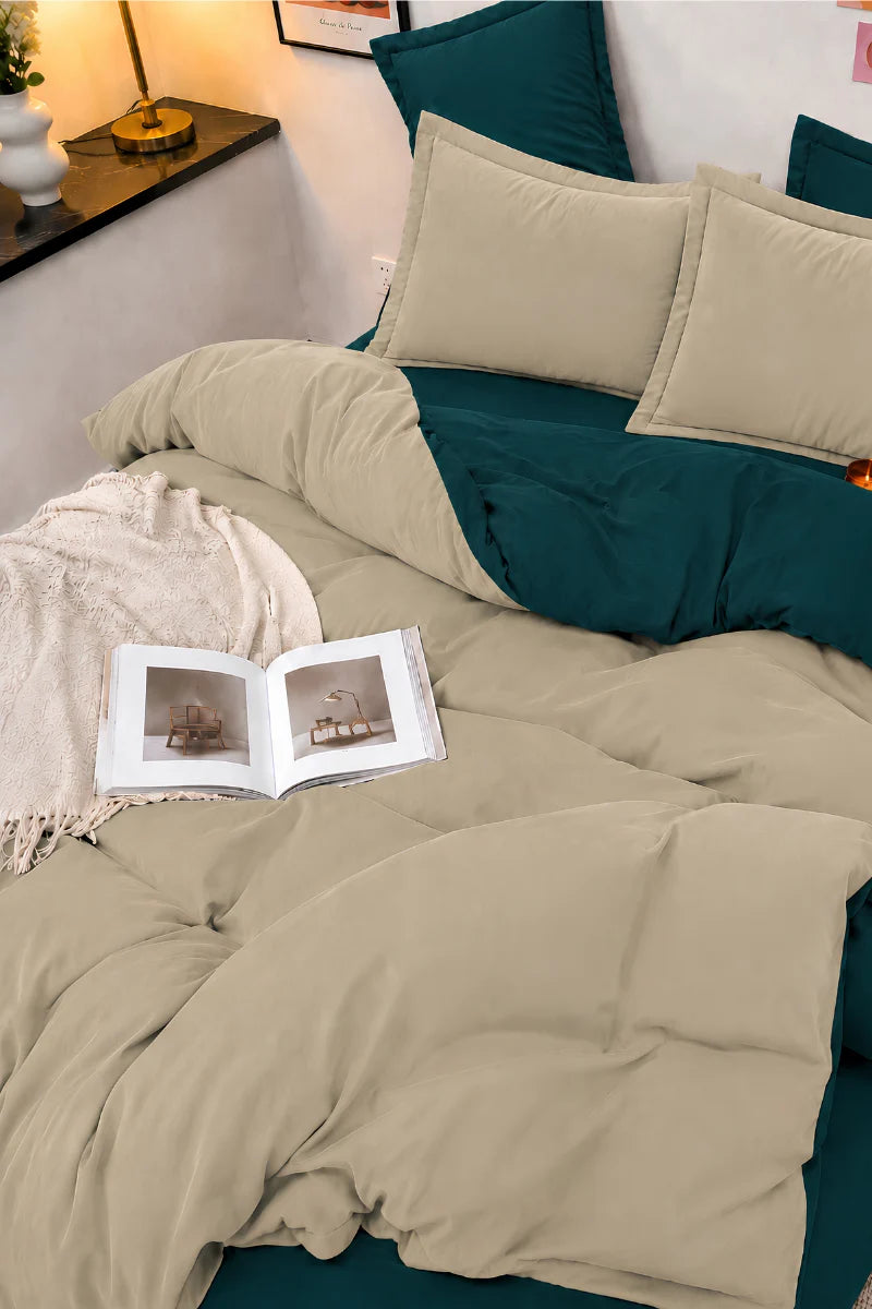 Deep Teal & Taupe Reversible 6-Piece Duvet Cover Set