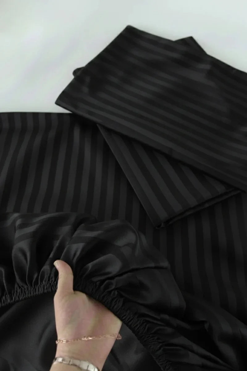 Black Stripe Fitted Bedsheet - King Size