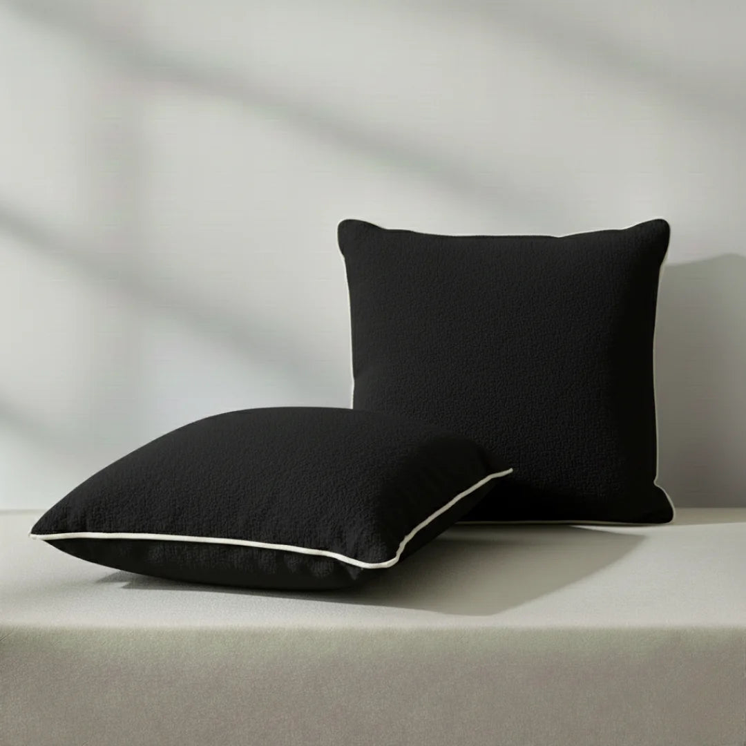 Black Modern Terry Cushion – Soft Texture & Hidden Zip (Pack of 2)
