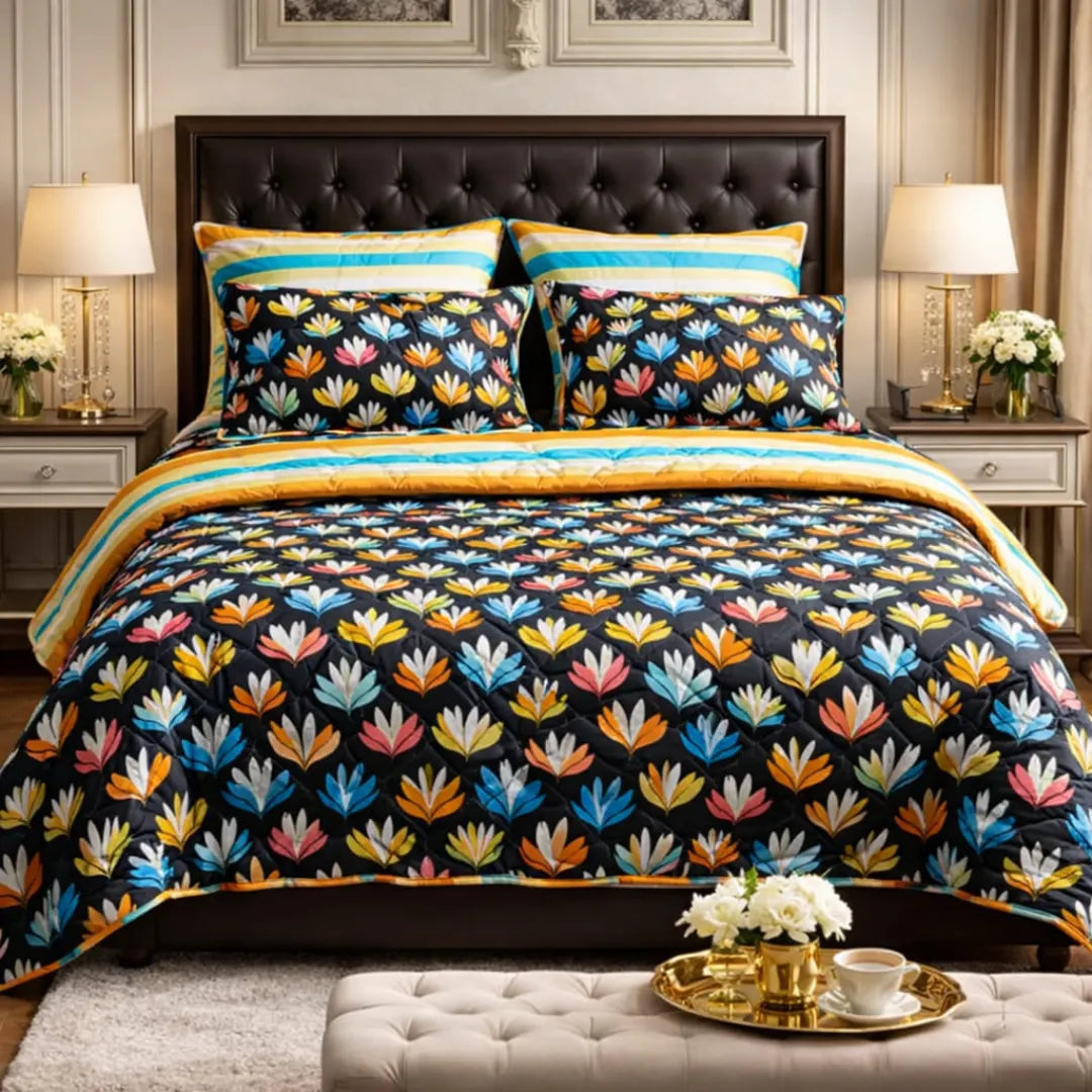 Luxury Export Cotton Double Bed Comforter Set – 87x95 Bedsheet & Pillow Covers