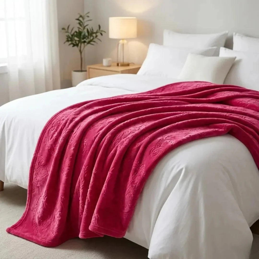 Premium Pink Dyed Embossed AC Fleece Blanket