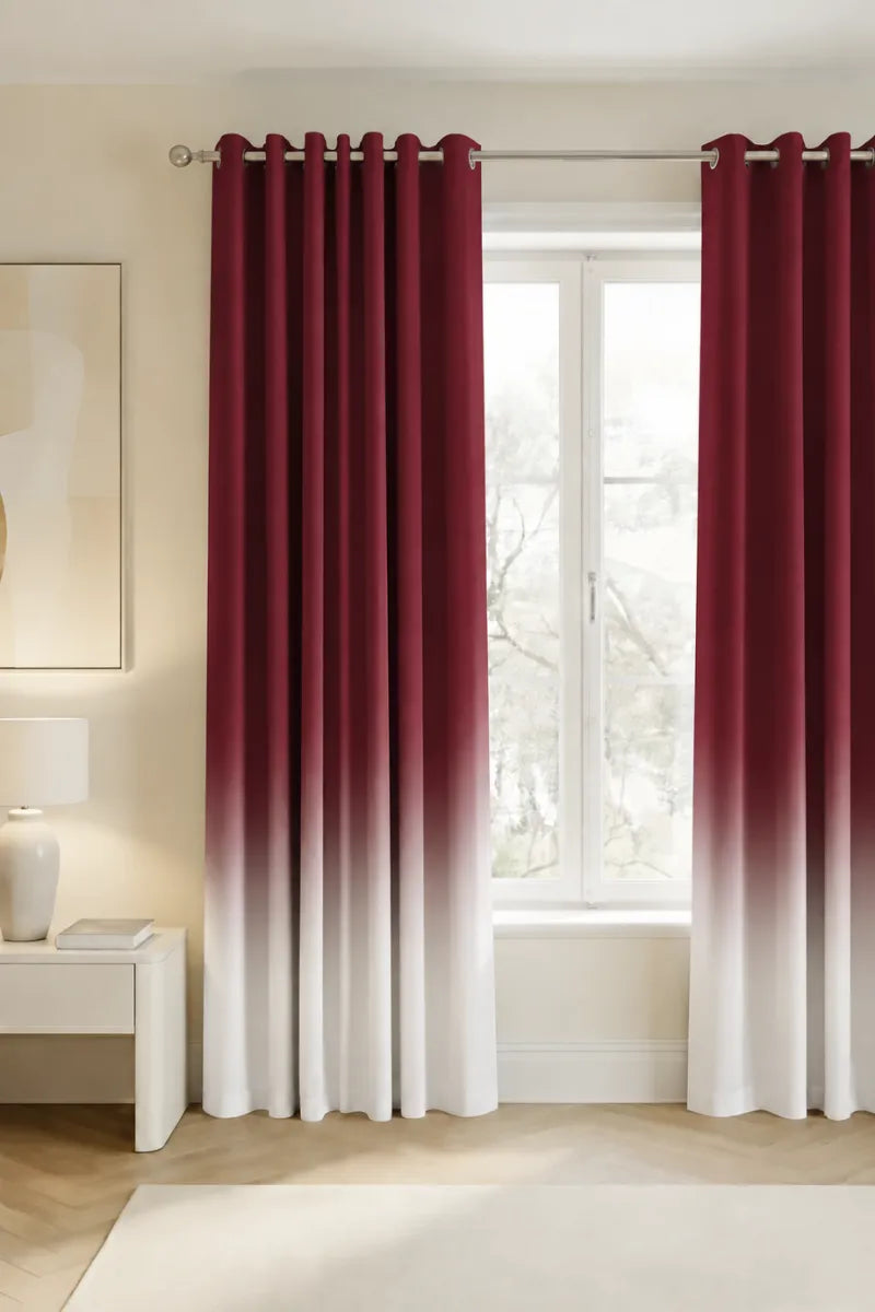 Burgundy (#5B1725) Frosted Ombre Velvet Curtains – Set of 2 Panels