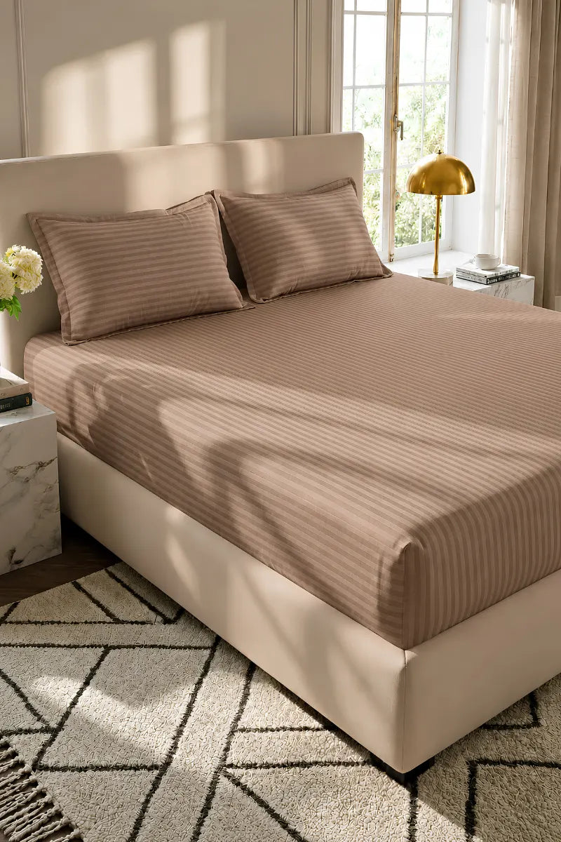 Camel Stripe Fitted Bedsheet - King Size