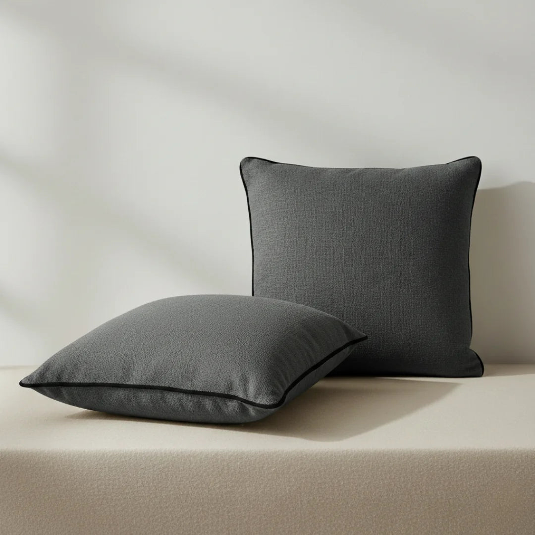 Gray Modern Terry Cushion – Soft Texture & Hidden Zip (Pack of 2)