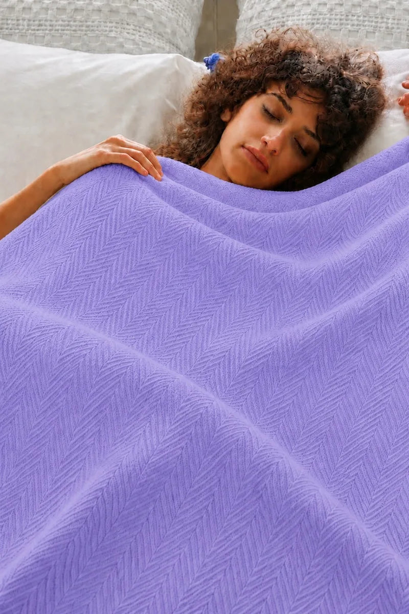 Lavender Purple Thermal Cotton Blanket - Zig-Zag Chevron Texture