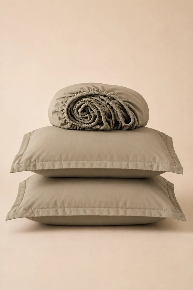 Taupe Beige Solid 3-Piece Bedsheet Set