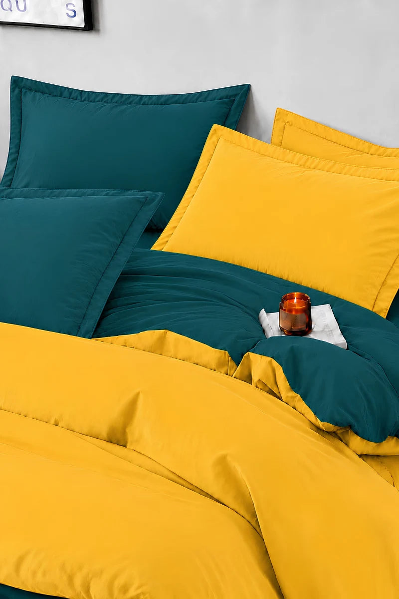 Deep Teal & Mustard Yellow Reversible 6-Piece Duvet Cover Set