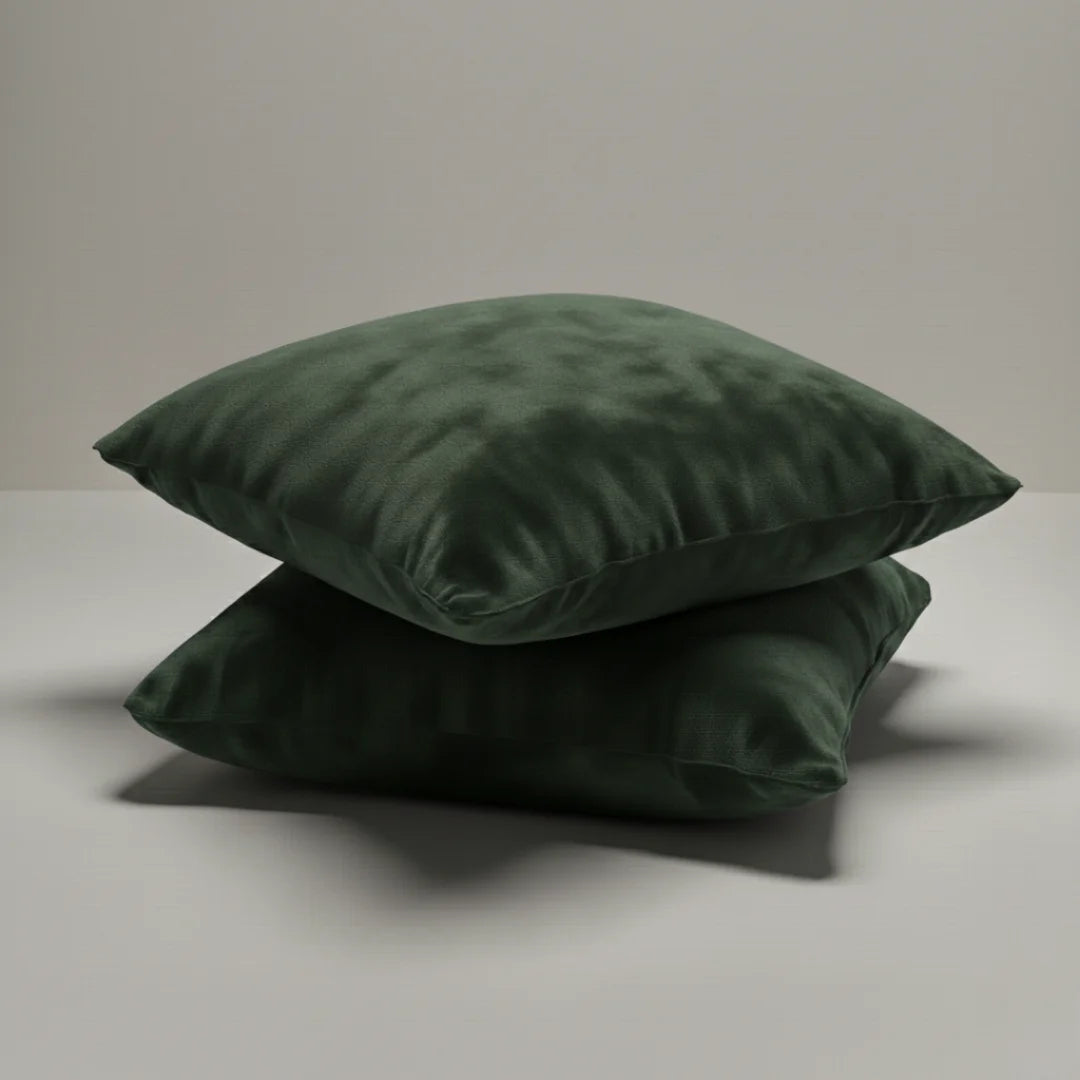 Olive Green Plain Velvet Cushion Set (Pack of 2)