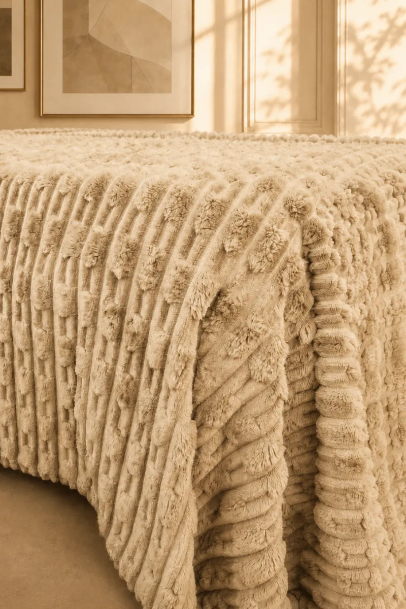 Cream Beige Textured Plush Blanket