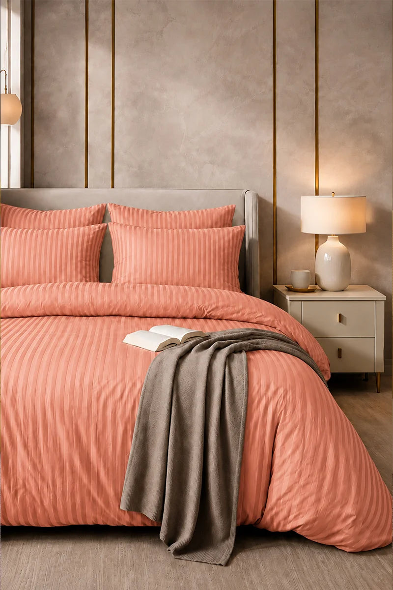 Peach Coral Quilt Cover Set (6PCS - King Size)