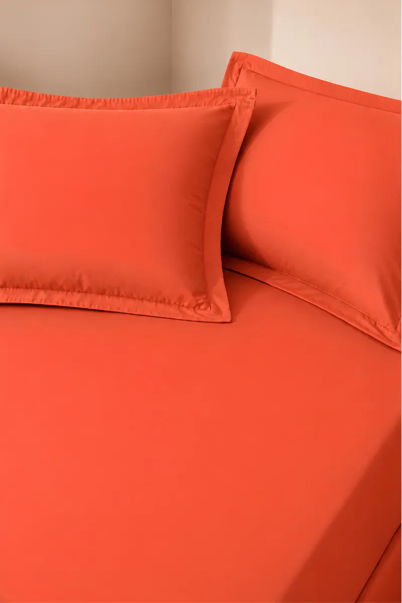Vibrant Orange Solid 3-Piece Bedsheet Set