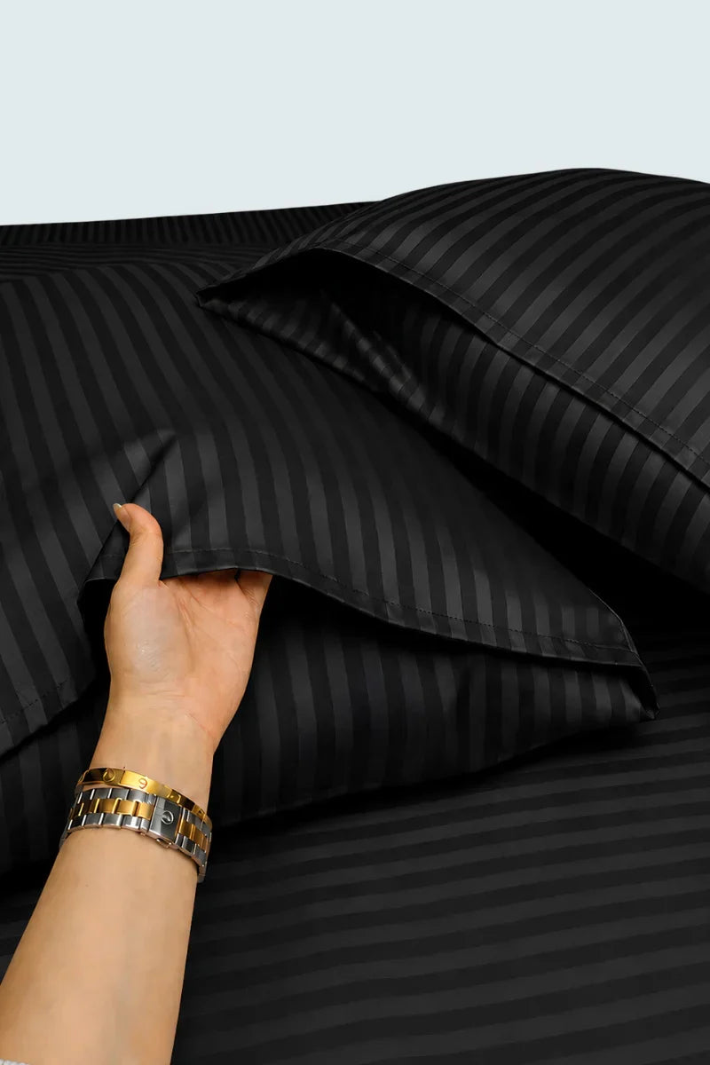 Black Stripe Fitted Bedsheet - King Size