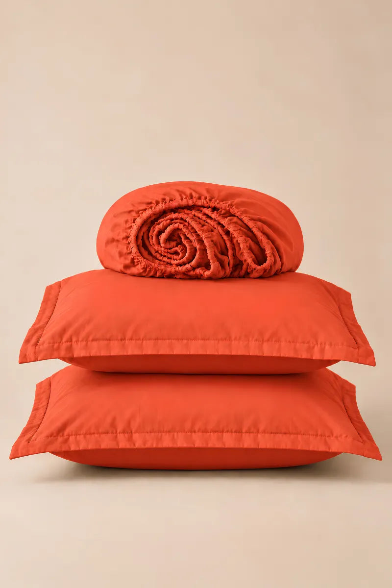 Vibrant Orange Solid 3-Piece Bedsheet Set