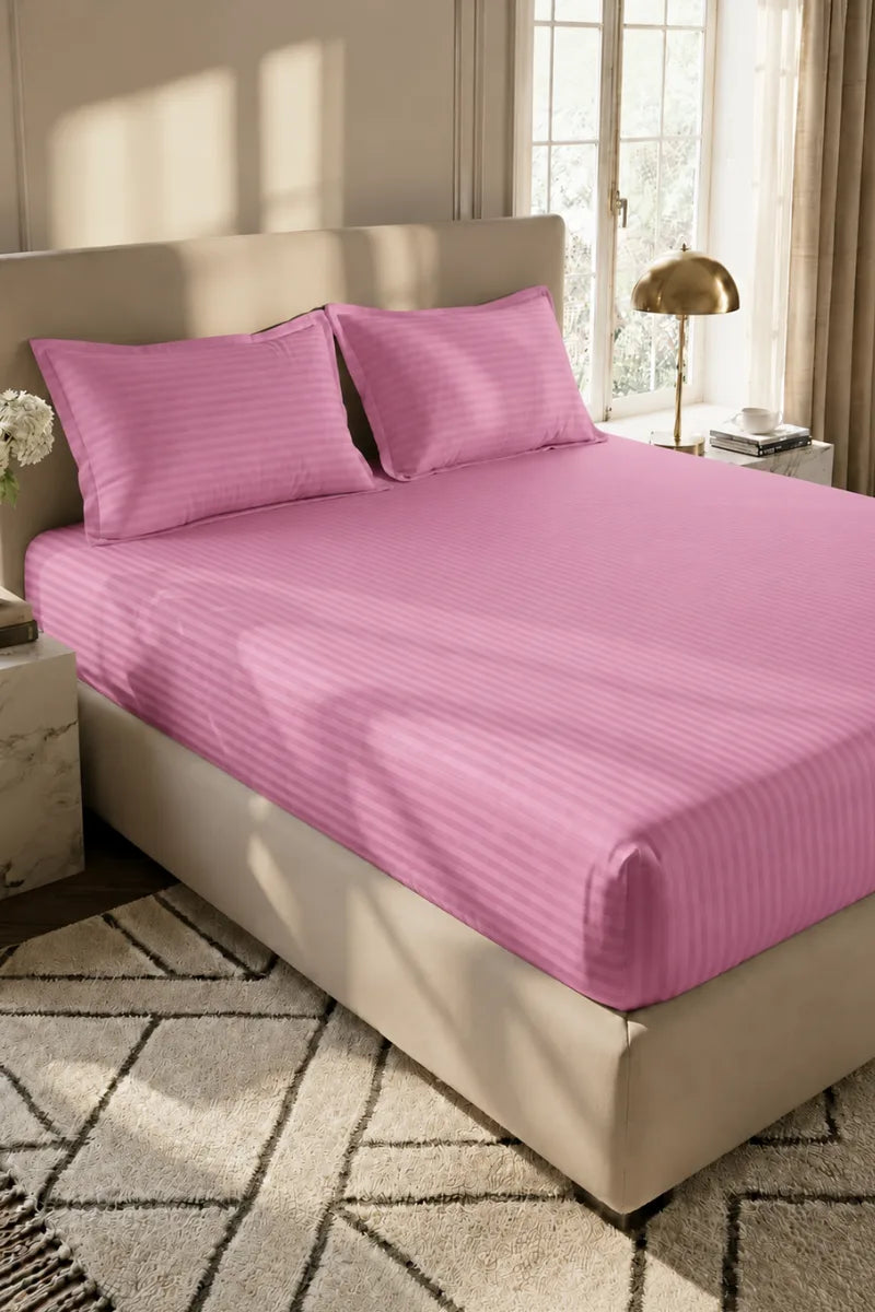 Pink Stripe Fitted Bedsheet - King Size