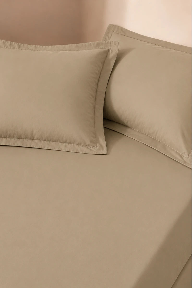 Taupe Beige Solid 3-Piece Bedsheet Set