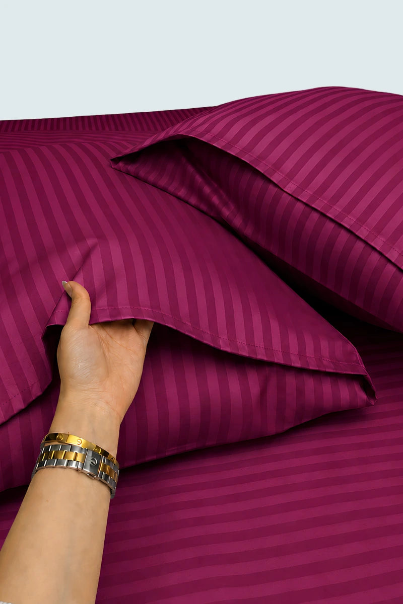Plum Magenta Stripe Fitted Bedsheet - King Size