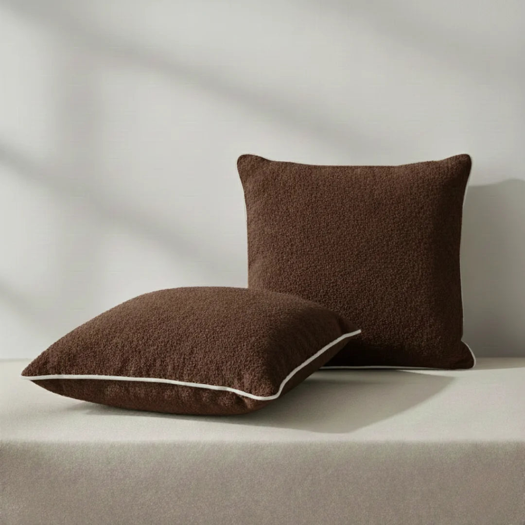 Dark Brown Modern Terry Cushion – Soft Texture & Hidden Zip (Pack of 2)