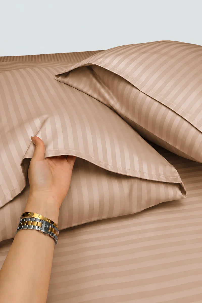 Camel Stripe Fitted Bedsheet - King Size