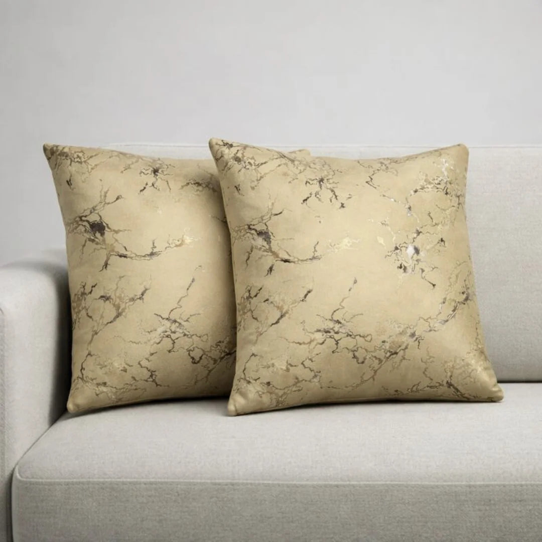 Beige Gold Marble Velvet Cushion – Premium Texture & Hidden Zip (Pack of 2)