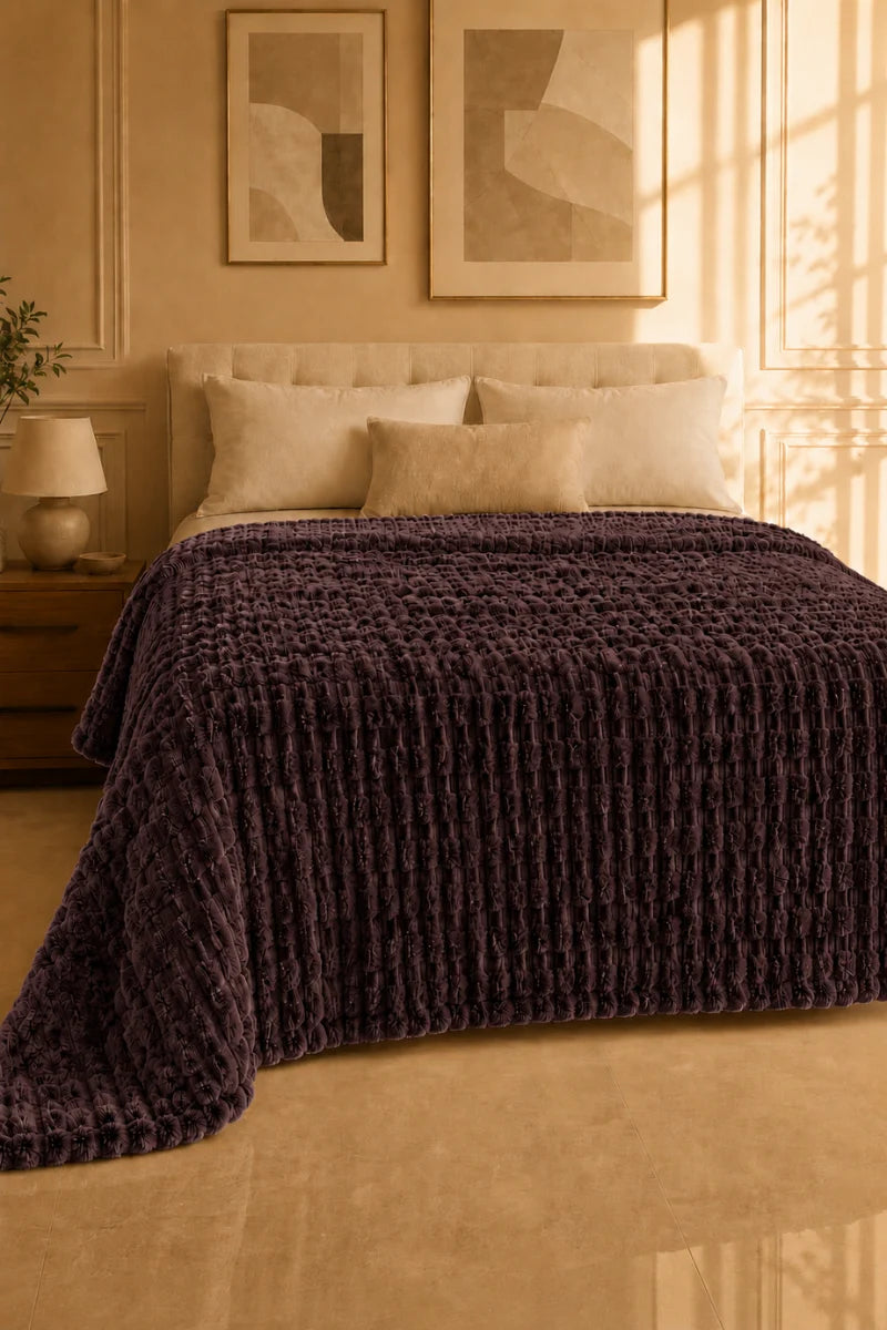 Deep Plum Brown Textured Plush Blanket