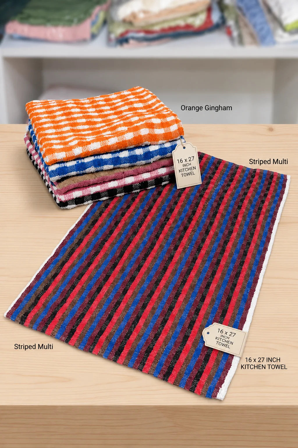 Premium Cotton Kitchen Towels – Striped Design | 16 × 27 Inches | Pack of 4 & 6