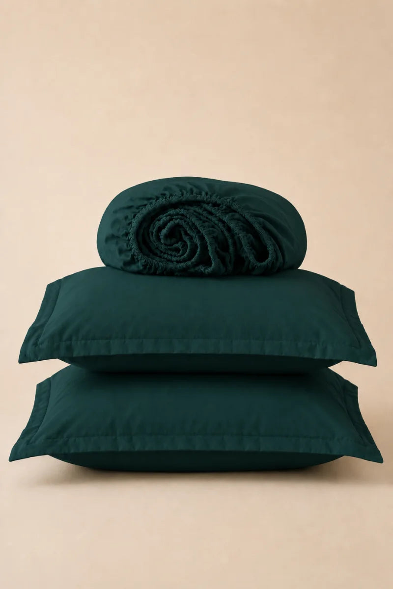 Deep Emerald Green Solid 3-Piece Bedsheet Set