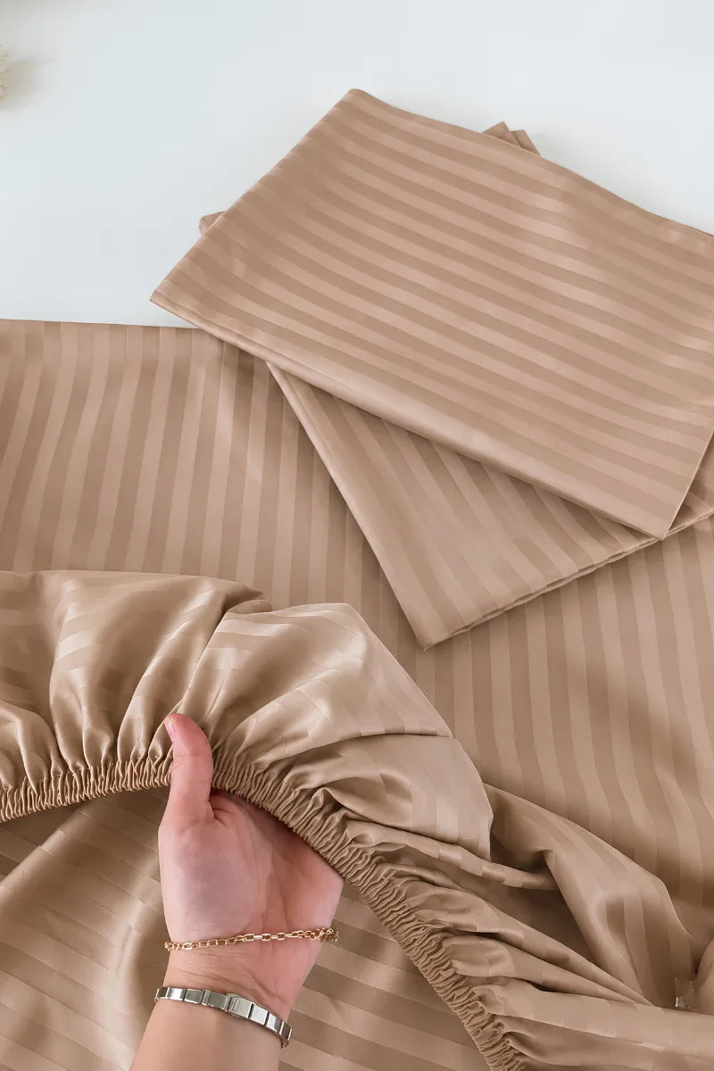 Camel Stripe Fitted Bedsheet - King Size